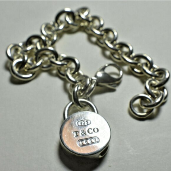 Tiffany & Co 1837 Round Lock Charm Pendant (Opens) Link Bracelet Sterling Silver - Picture 1 of 5